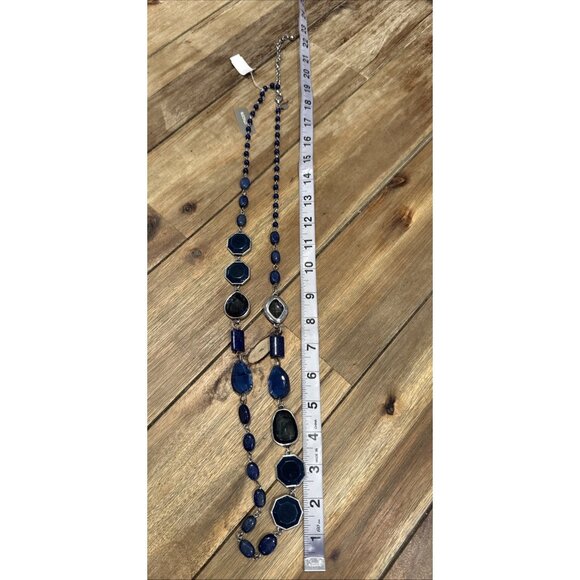 Chicos Blue Stone Silver Tone 19" Long Beaded Chain Statement Necklace NEW - Picture 14 of 16